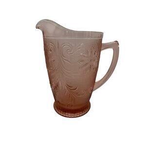 Vintage Tiara/Indiana Glass Pitcher Peach Pink Sandwich Pattern Floral Design